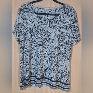 CROFT & BARROW Black and White Paisley Short Sleeve Top